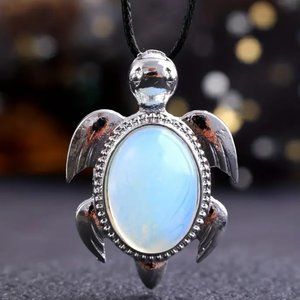 Opal Turtle Glass Pendant Necklace